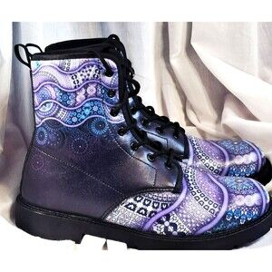 Mandala Purple Blue Geometric Womens 11 Wide Mens 8.5 Eu 42 Combat Boots Vegan